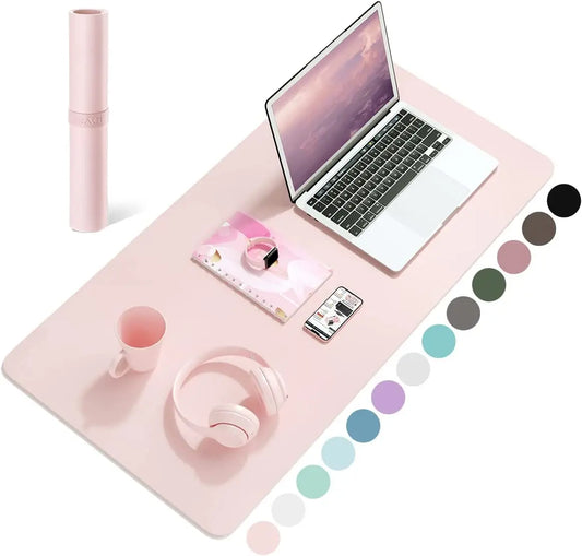 Pink Waterproof PVC Desk Mat for Laptop & Gaming - Large Non-Slip Leather Mouse Pad