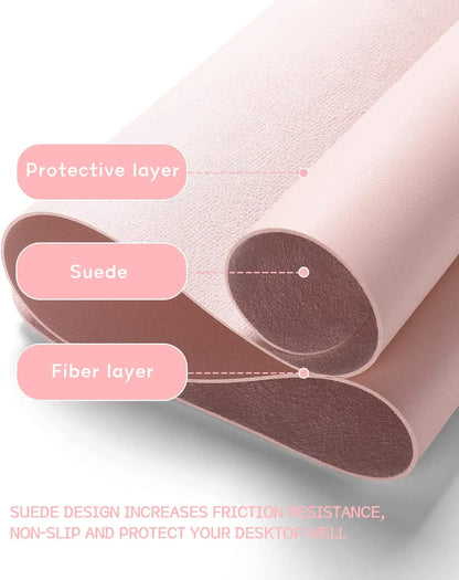 Pink Waterproof PVC Desk Mat for Laptop & Gaming - Large Non-Slip Leather Mouse Pad