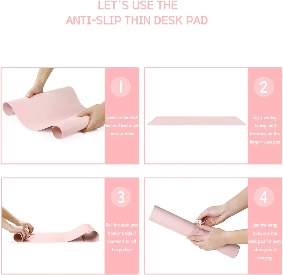 Pink Waterproof PVC Desk Mat for Laptop & Gaming - Large Non-Slip Leather Mouse Pad