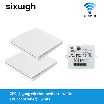 SIXWGH Smart Home Wireless 433mhz Light Switch House Improvement Self-Power Remote Controller Push Button Wall Switch Set