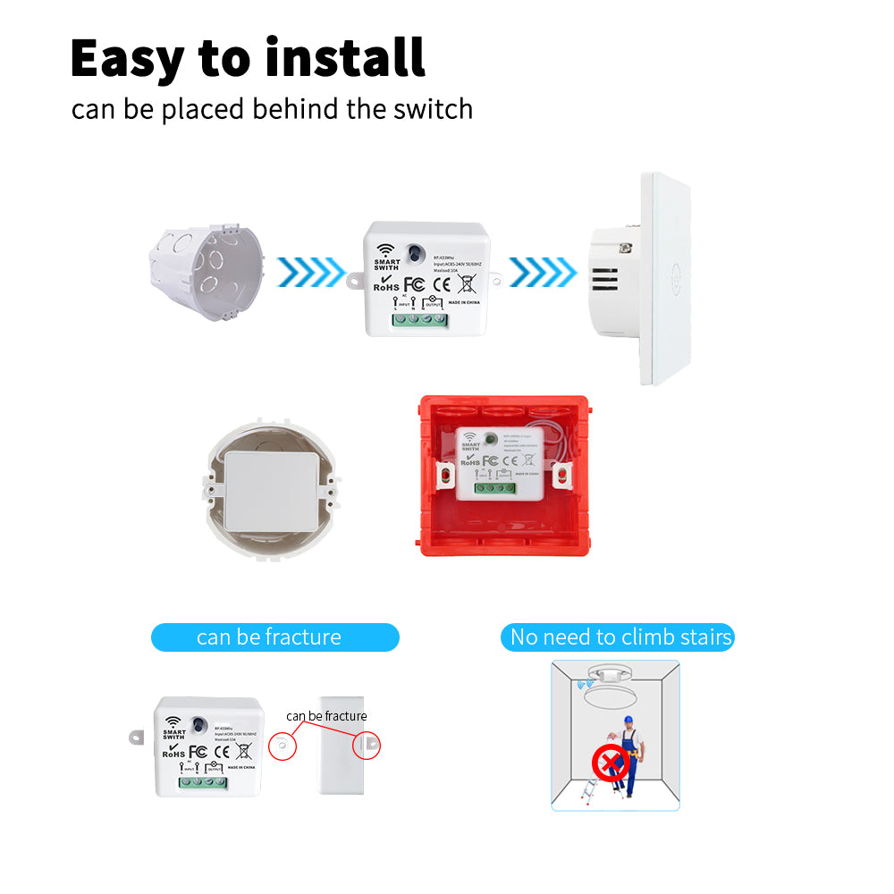 SIXWGH Smart Home Wireless 433mhz Light Switch House Improvement Self-Power Remote Controller Push Button Wall Switch Set