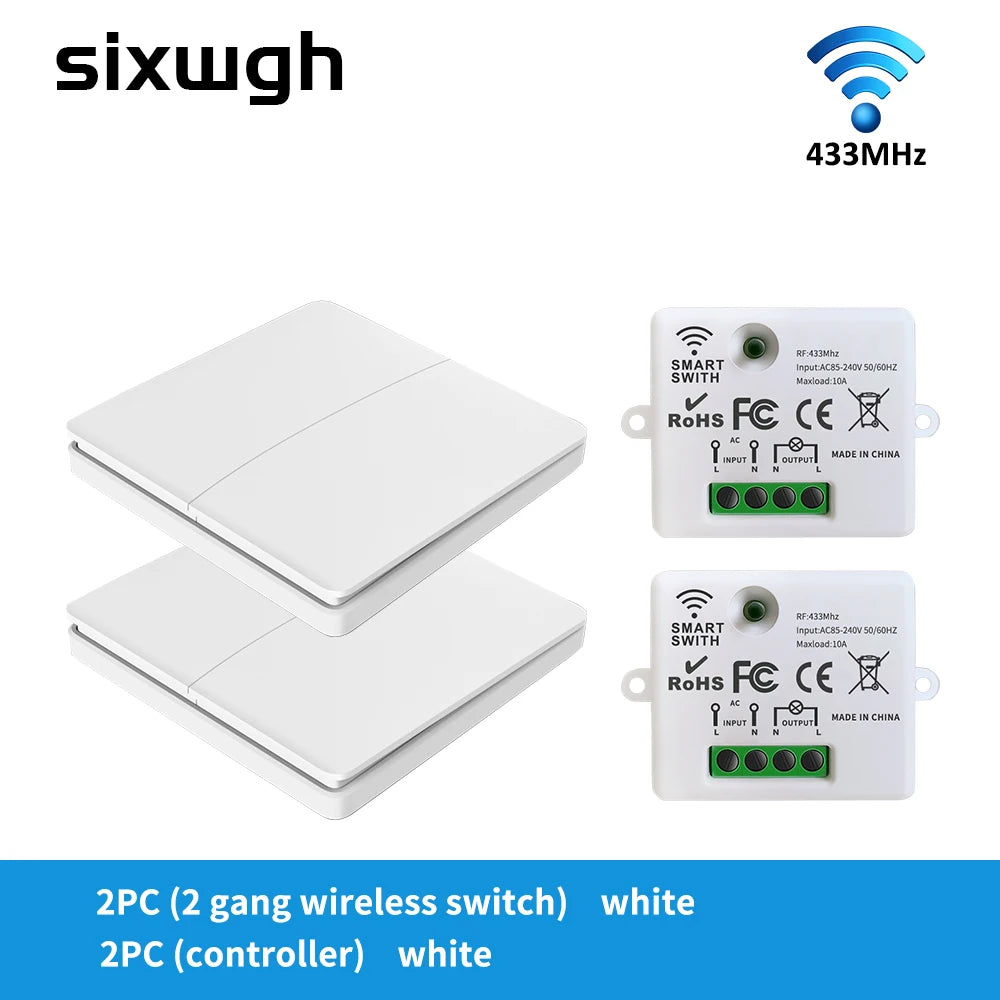 SIXWGH Smart Home Wireless 433mhz Light Switch House Improvement Self-Power Remote Controller Push Button Wall Switch Set