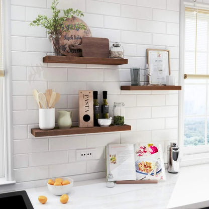 Rustic Floating Tray Shelf Wall Mounted Wooden Storage Bookcase