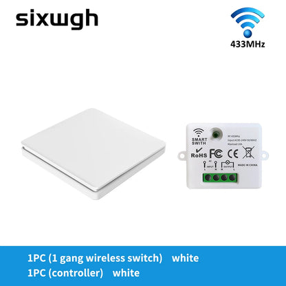 SIXWGH Smart Home Wireless 433mhz Light Switch House Improvement Self-Power Remote Controller Push Button Wall Switch Set