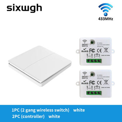 SIXWGH Smart Home Wireless 433mhz Light Switch House Improvement Self-Power Remote Controller Push Button Wall Switch Set