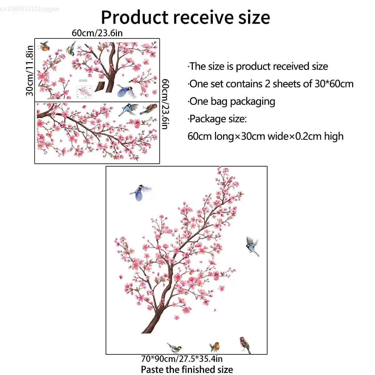 Pink Plum Tree Wall Decal – Birds & Room Decor