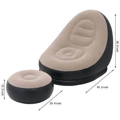 Lazy Boy Inflatable Foldable Recliner Sofa Bed with Stirrups - Velvet Outdoor Chair