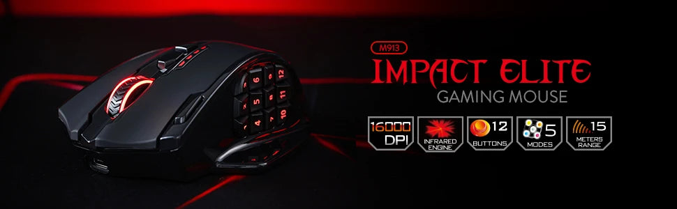 Redragon M913 Gaming Mouse 16000 DPI with 16 Programmable Buttons & RGB Lighting (Wired/Wireless)