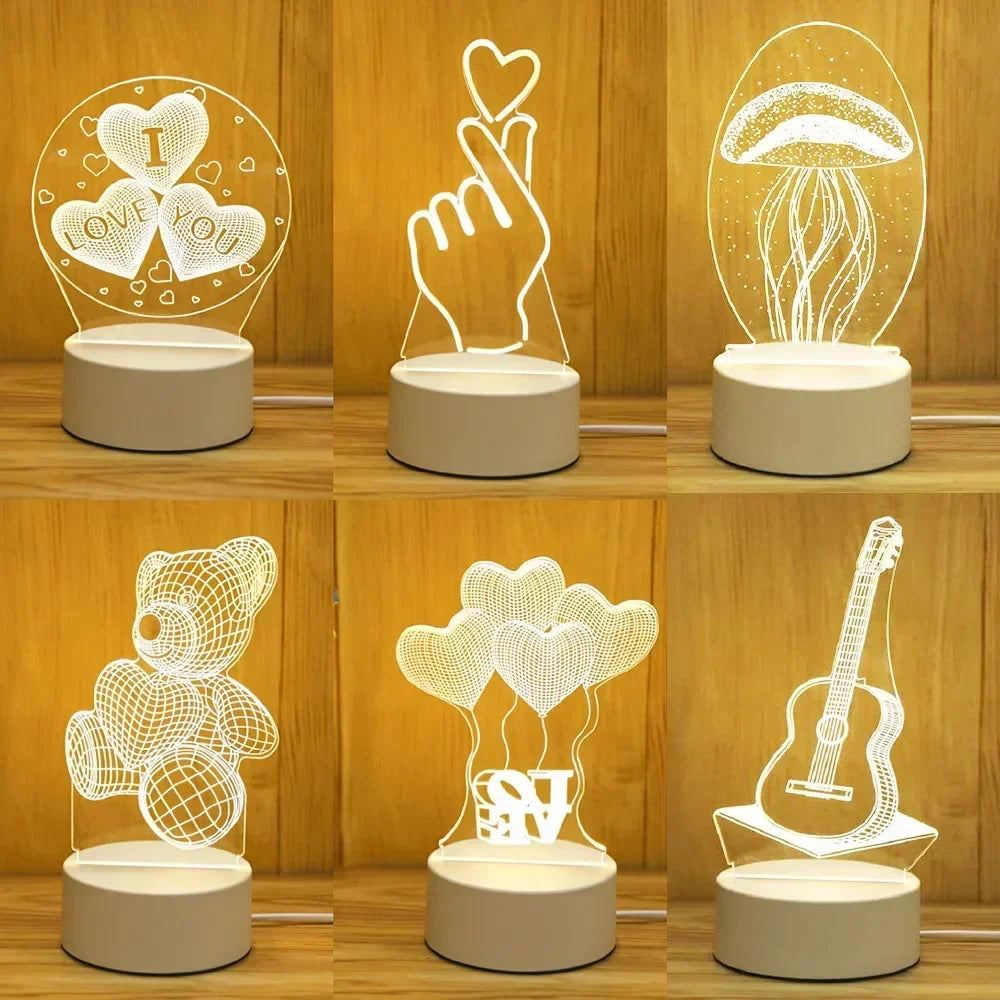 Romantic Love 3D Acrylic Led Lamp for Home Children's Night Light Wedding Decoration Birthday Party Valentine's Day Bedside Lamp