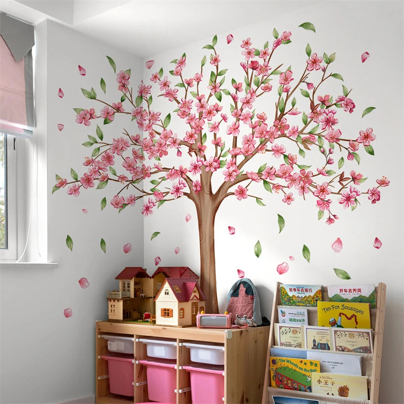 Pink Flower Tree Wall Decal – Removable Mural for Kids & Girl’s Room | Home Decor