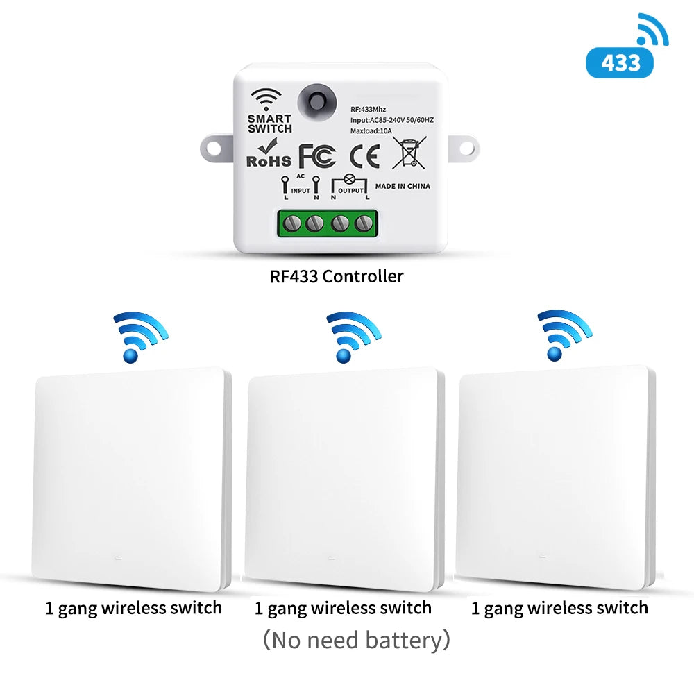 SIXWGH Smart Home Wireless 433mhz Light Switch House Improvement Self-Power Remote Controller Push Button Wall Switch Set