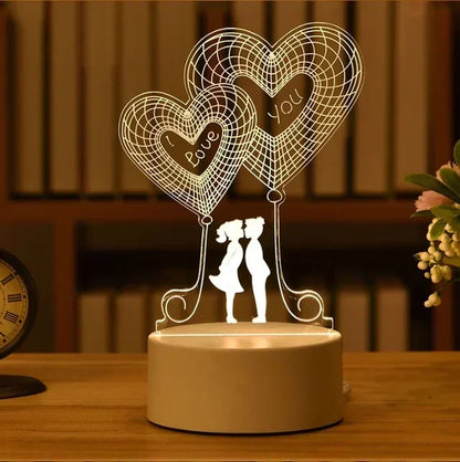 Romantic Love 3D Acrylic Led Lamp for Home Children's Night Light Wedding Decoration Birthday Party Valentine's Day Bedside Lamp