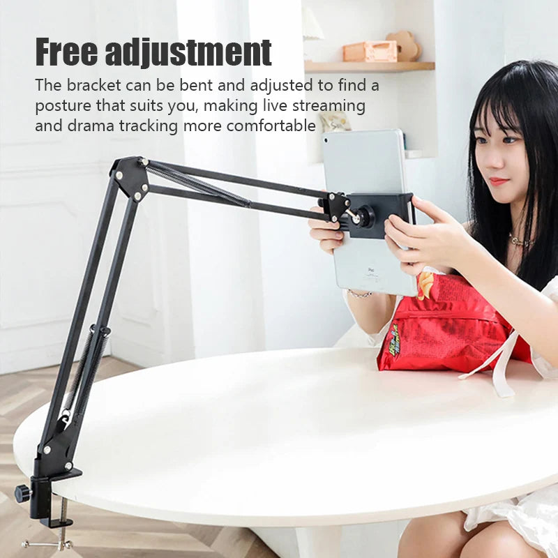 360° Long Arm Tablet Holder for 4-11" Tablets & Smartphones – Bed/Desktop Stand for iPad