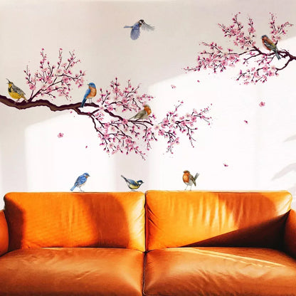 Pink Plum Tree Wall Decal – Birds & Room Decor