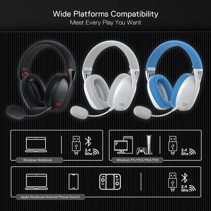 Redragon H848 Wireless Gaming Headset with 7.1 Surround & Detachable Mic