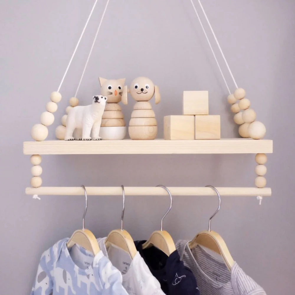 Northern Wooden Bead Wall Shelf Swing Storage Rack