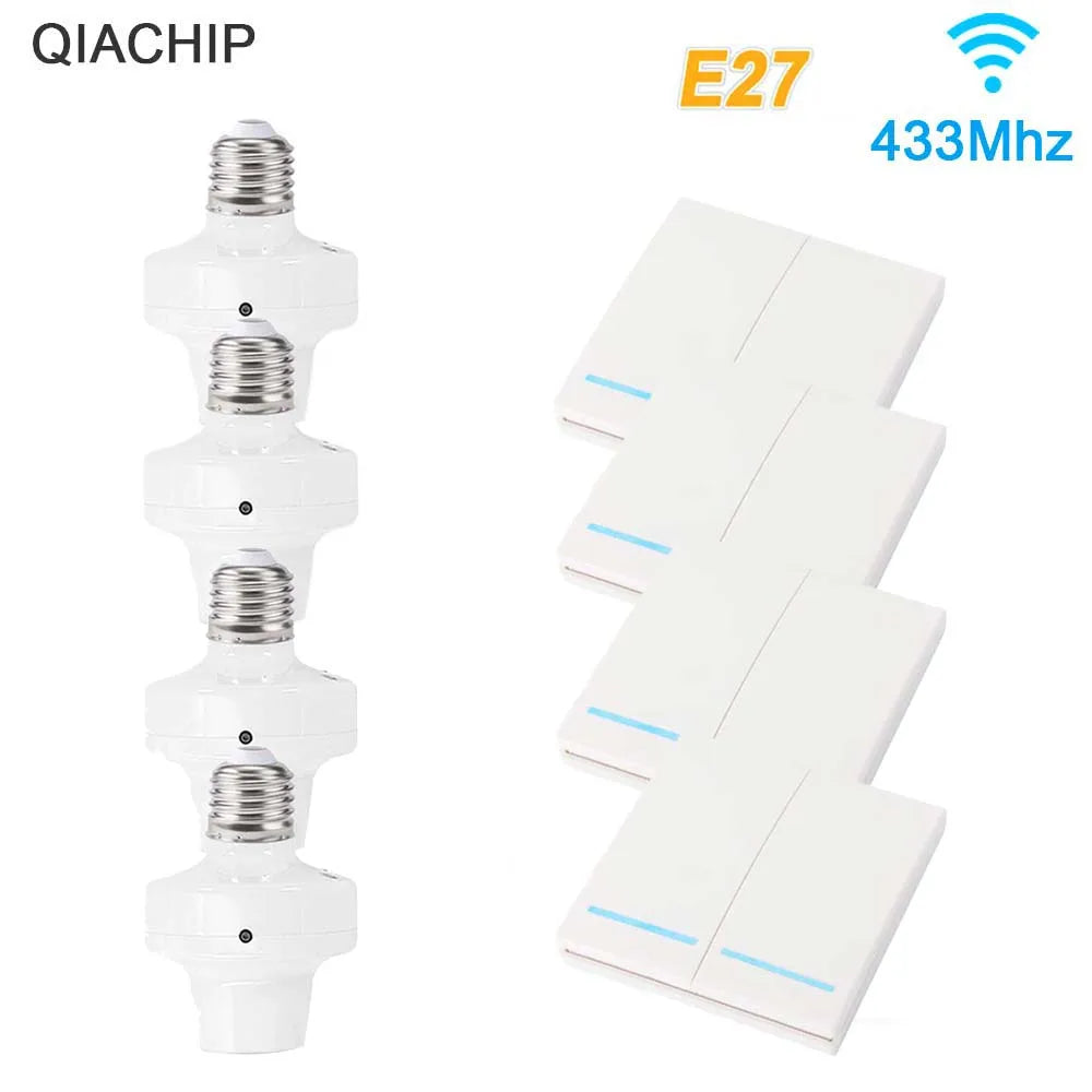 QIACHIP Wireless Smart Light Bulb Adapter E27 with 433MHz Remote & Wall Switch