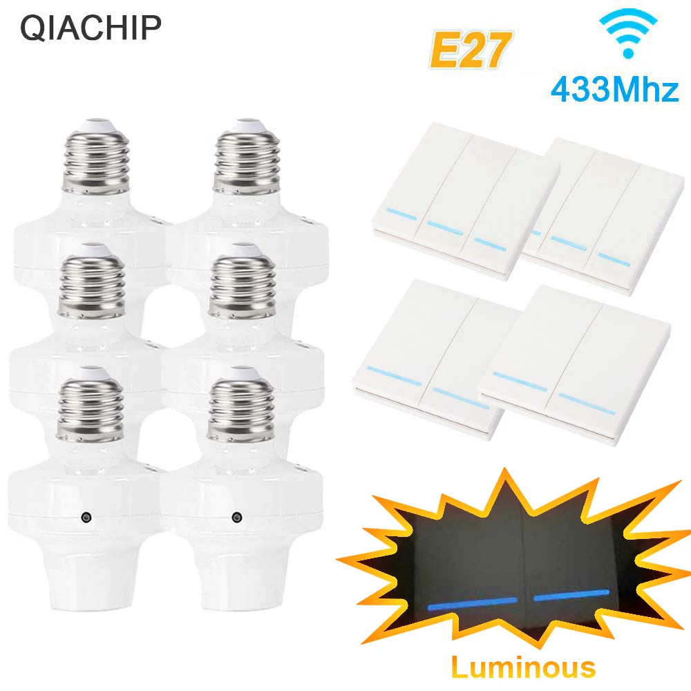 QIACHIP Wireless Smart Light Bulb Adapter E27 with 433MHz Remote & Wall Switch