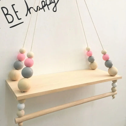 Northern Wooden Bead Wall Shelf Swing Storage Rack