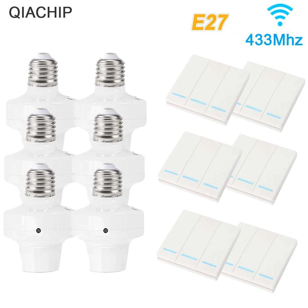 QIACHIP Wireless Smart Light Bulb Adapter E27 with 433MHz Remote & Wall Switch