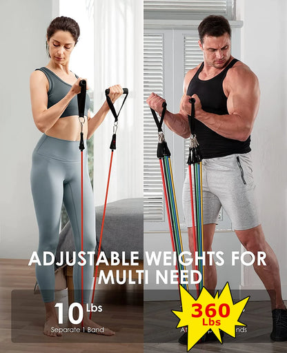 360lbs Resistance Bands Set – Elastic Tubes for Fitness, Yoga, and Home Gym Workouts