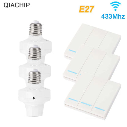 QIACHIP Wireless Smart Light Bulb Adapter E27 with 433MHz Remote & Wall Switch