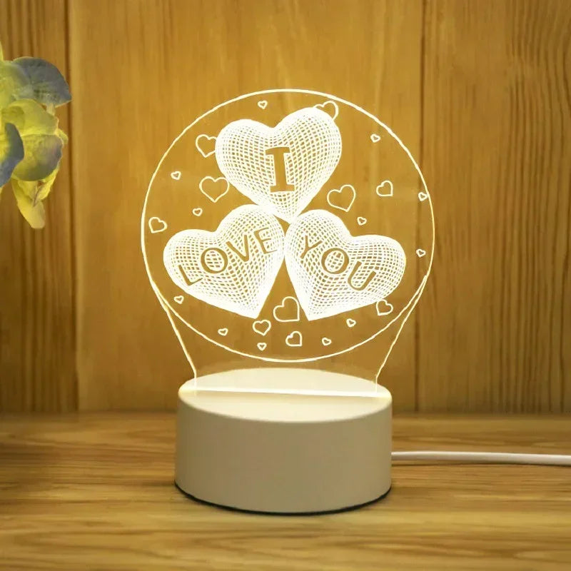 Romantic Love 3D Acrylic Led Lamp for Home Children's Night Light Wedding Decoration Birthday Party Valentine's Day Bedside Lamp