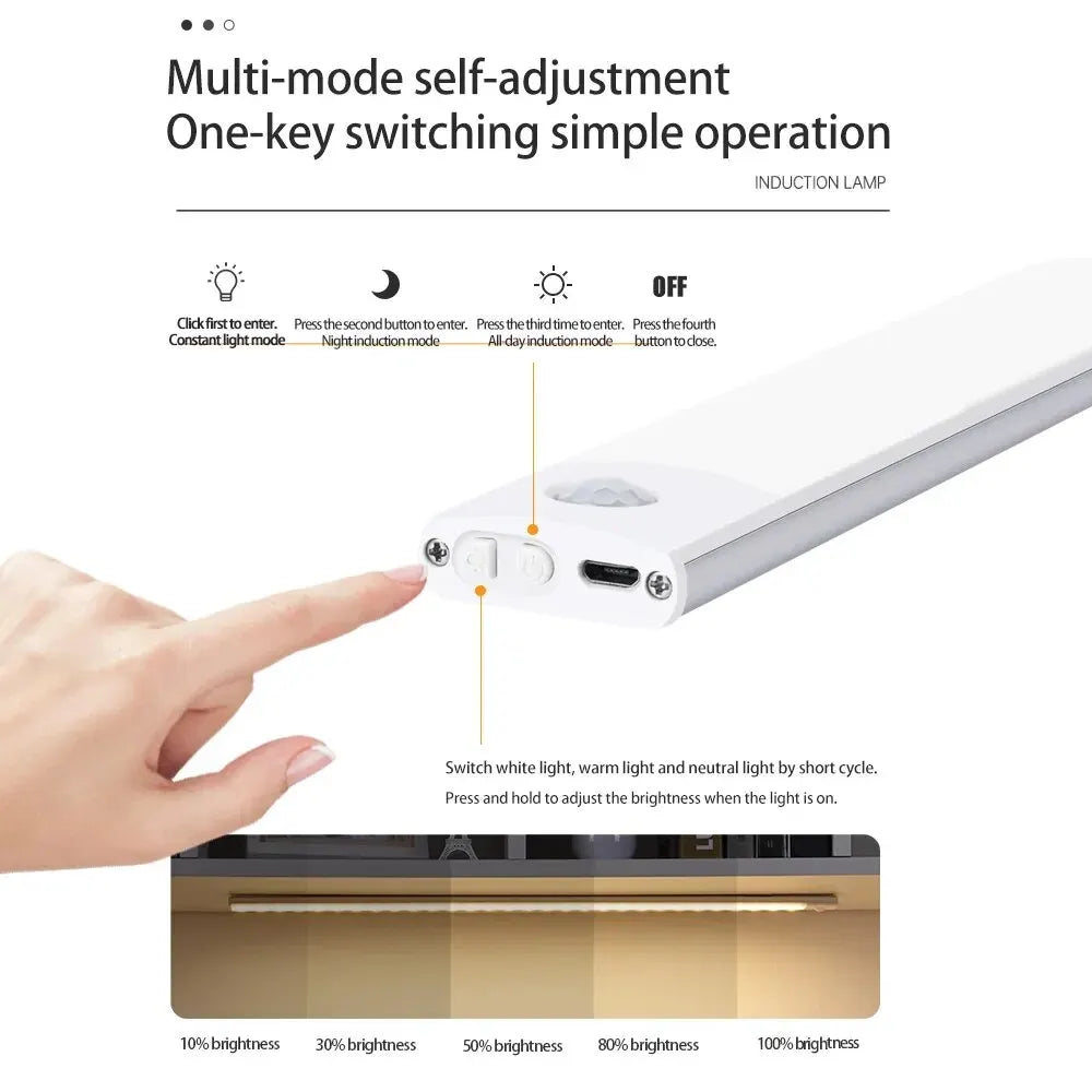 LED Cabinet Light USB Type-C Rechargeable Motion Sensor Led Lamp for Kitchen Wardrobe Cabinet Lighting 20cm/30cm/40cm/50cm/60cm