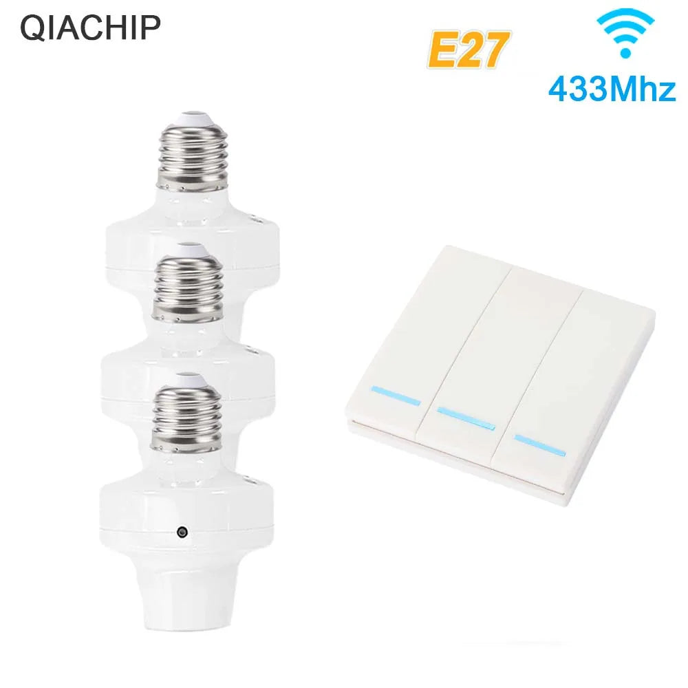 QIACHIP Wireless Smart Light Bulb Adapter E27 with 433MHz Remote & Wall Switch