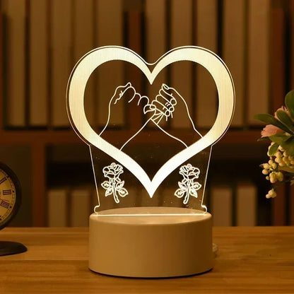 Romantic Love 3D Acrylic Led Lamp for Home Children's Night Light Wedding Decoration Birthday Party Valentine's Day Bedside Lamp