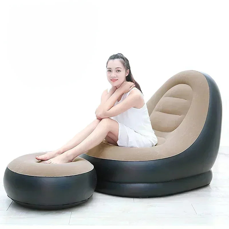 Lazy Boy Inflatable Foldable Recliner Sofa Bed with Stirrups - Velvet Outdoor Chair