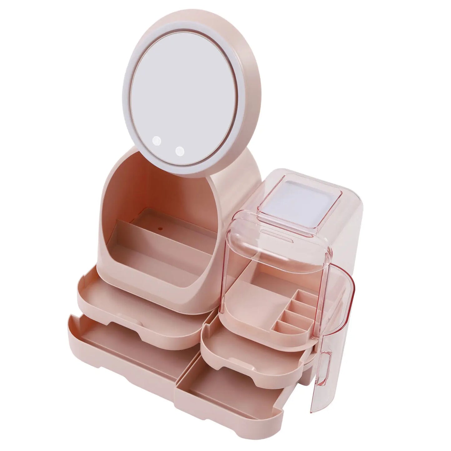 Pink LED Makeup Organizer with Mirror and Fan