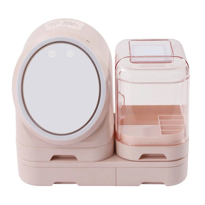 Pink LED Makeup Organizer with Mirror and Fan