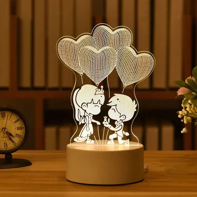 Romantic Love 3D Acrylic Led Lamp for Home Children's Night Light Wedding Decoration Birthday Party Valentine's Day Bedside Lamp