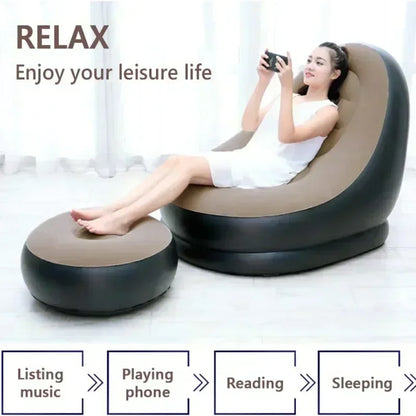 Lazy Boy Inflatable Foldable Recliner Sofa Bed with Stirrups - Velvet Outdoor Chair