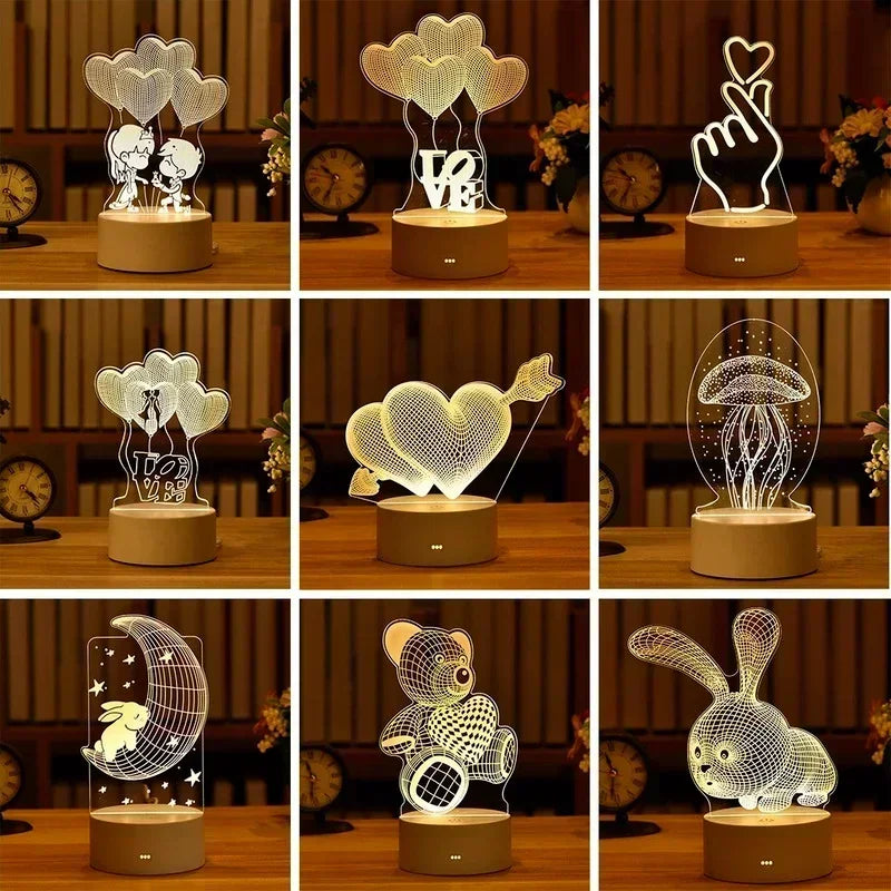 Romantic Love 3D Acrylic Led Lamp for Home Children's Night Light Wedding Decoration Birthday Party Valentine's Day Bedside Lamp