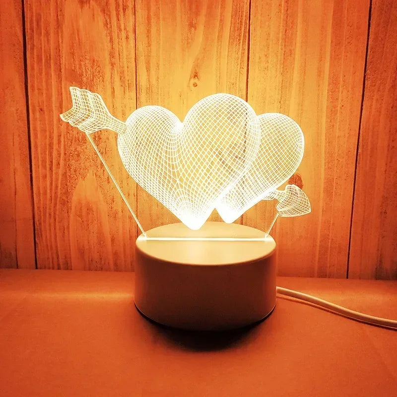 Romantic Love 3D Acrylic Led Lamp for Home Children's Night Light Wedding Decoration Birthday Party Valentine's Day Bedside Lamp