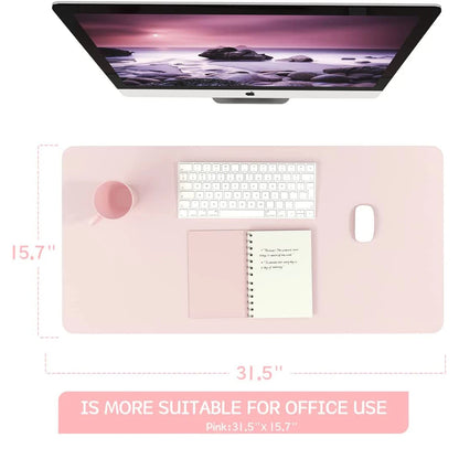 Pink Waterproof PVC Desk Mat for Laptop & Gaming - Large Non-Slip Leather Mouse Pad