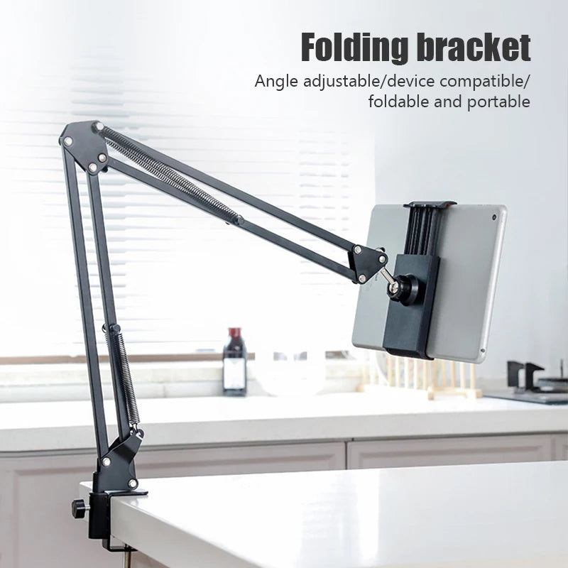 360° Long Arm Tablet Holder for 4-11" Tablets & Smartphones – Bed/Desktop Stand for iPad