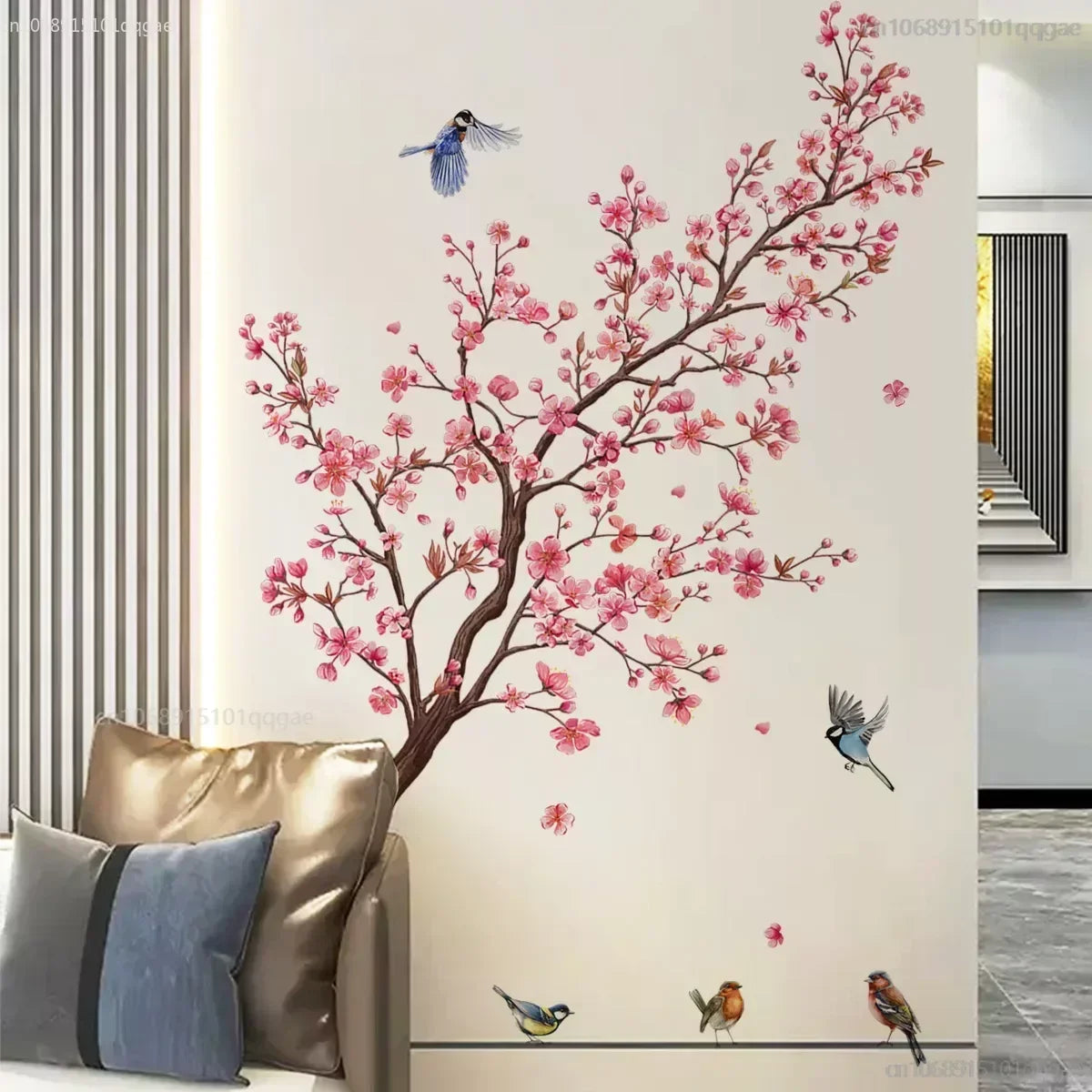 Pink Plum Tree Wall Decal – Birds & Room Decor