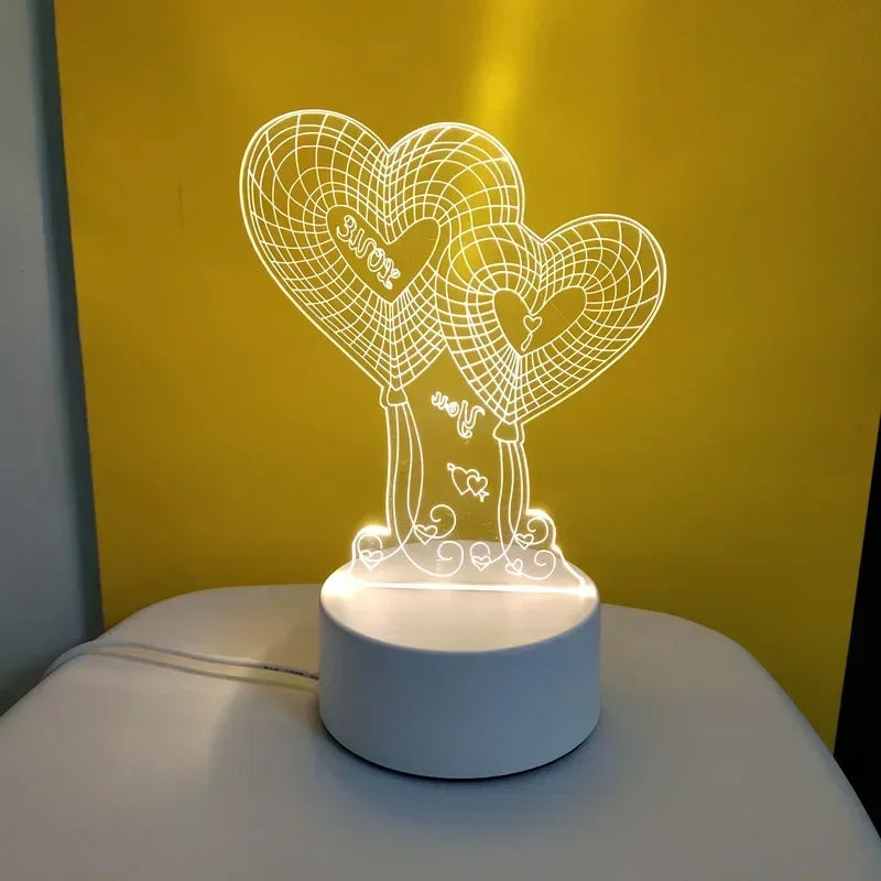 Romantic Love 3D Acrylic Led Lamp for Home Children's Night Light Wedding Decoration Birthday Party Valentine's Day Bedside Lamp