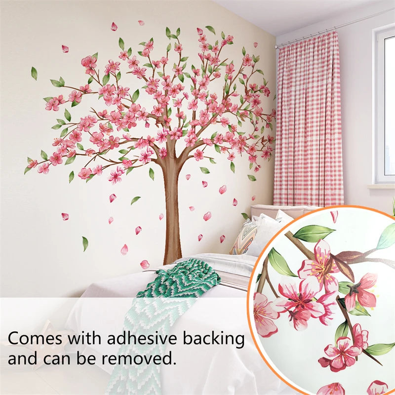 Pink Flower Tree Wall Decal – Removable Mural for Kids & Girl’s Room | Home Decor