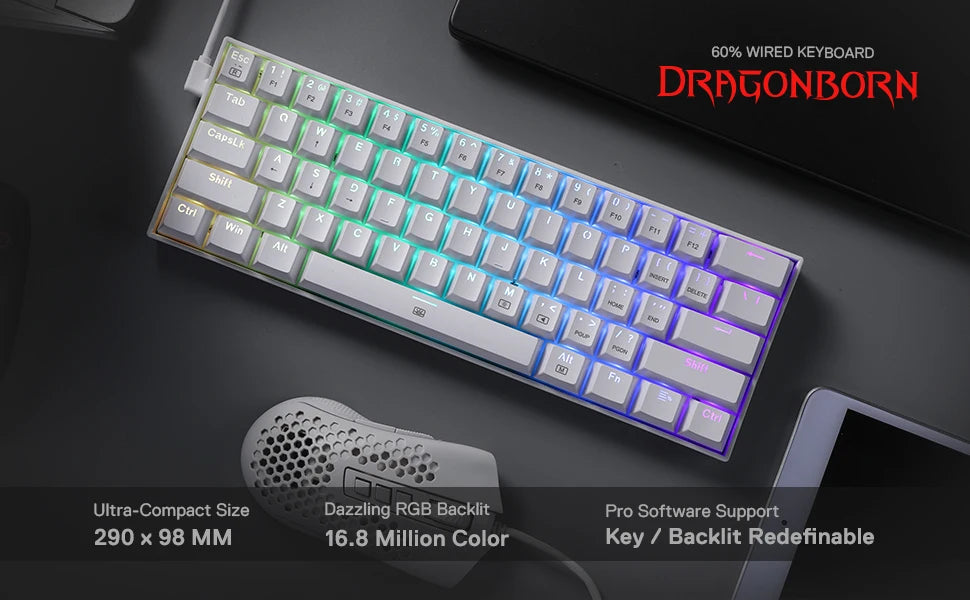 Redragon K630 Dragonborn 60% RGB Wired Mechanical Gaming Keyboard with Hot-Swappable Keys