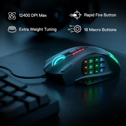 Redragon M908 RGB Wired Gaming Mouse with 18 Programmable Buttons & 12400 DPI