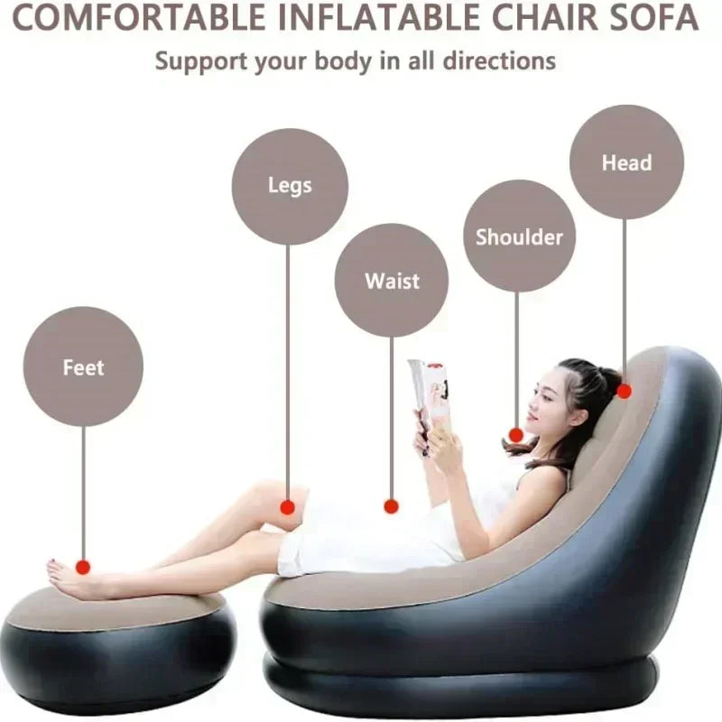 Lazy Boy Inflatable Foldable Recliner Sofa Bed with Stirrups - Velvet Outdoor Chair