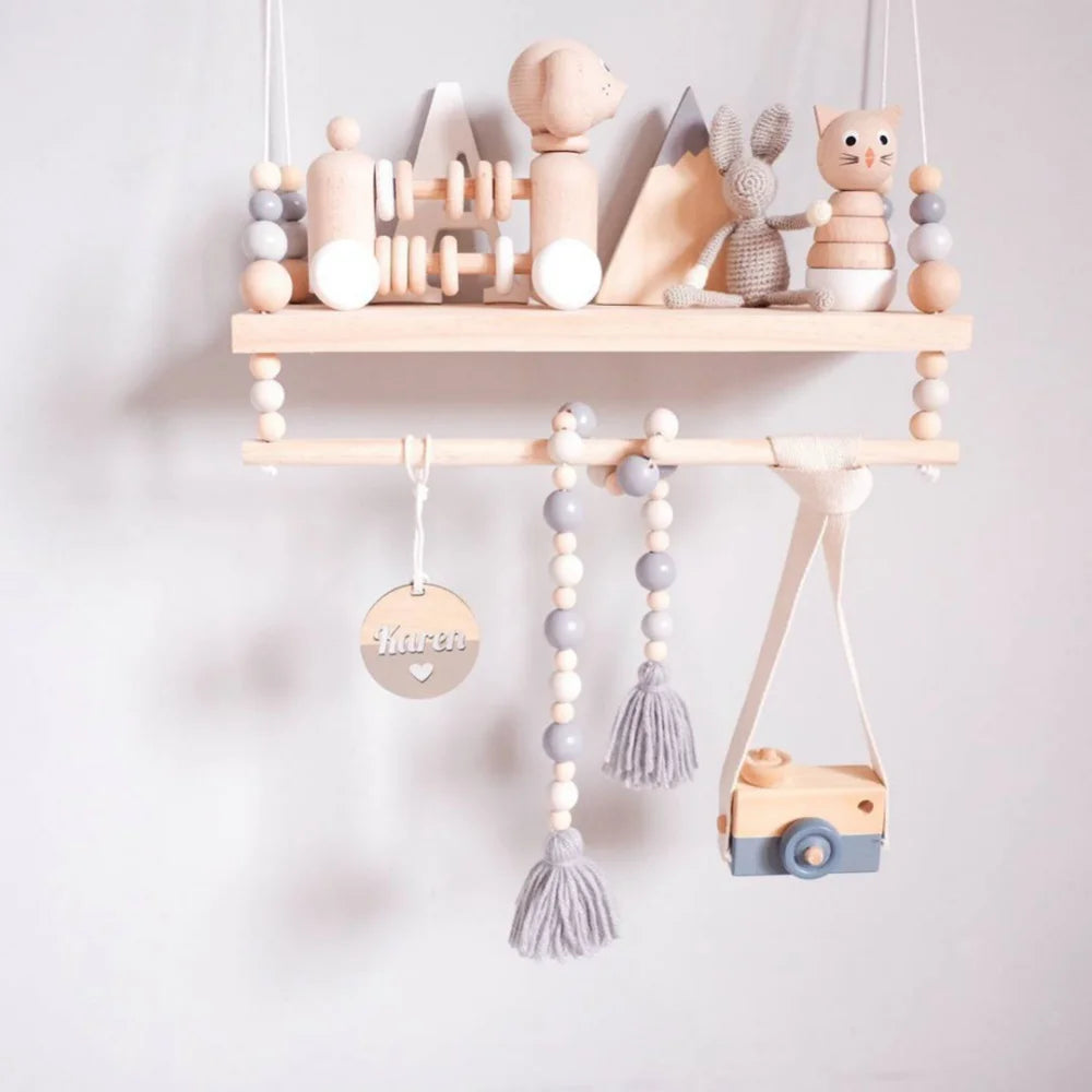 Northern Wooden Bead Wall Shelf Swing Storage Rack