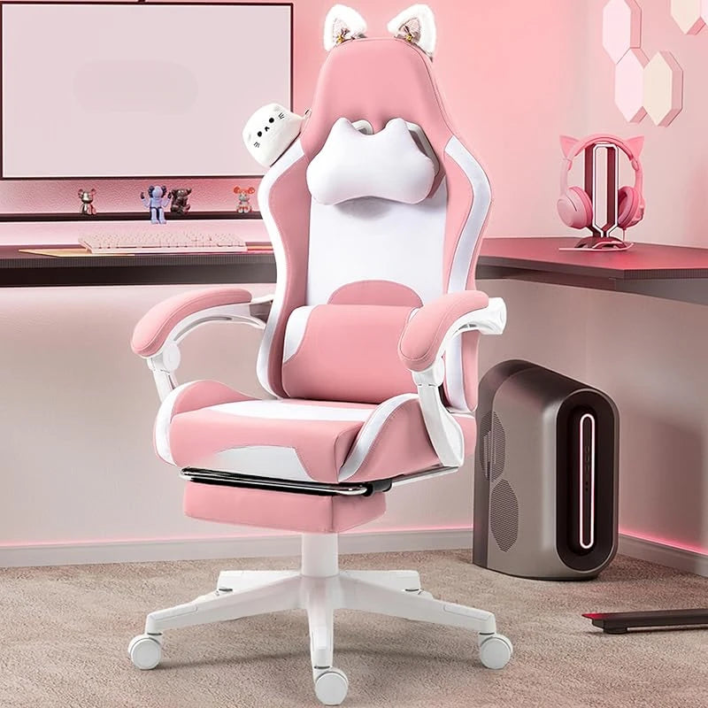 Ergonomic Pink Gaming Chair - Footrest, Headrest, 290lbs