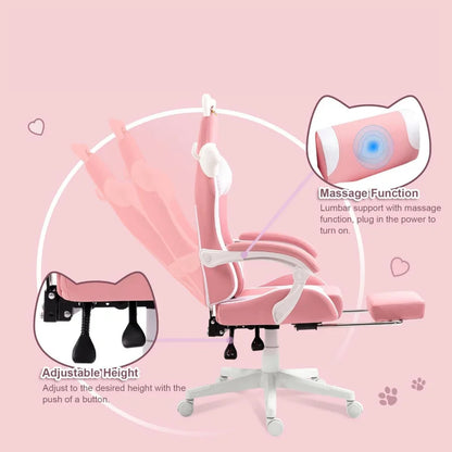 Ergonomic Pink Gaming Chair - Footrest, Headrest, 290lbs