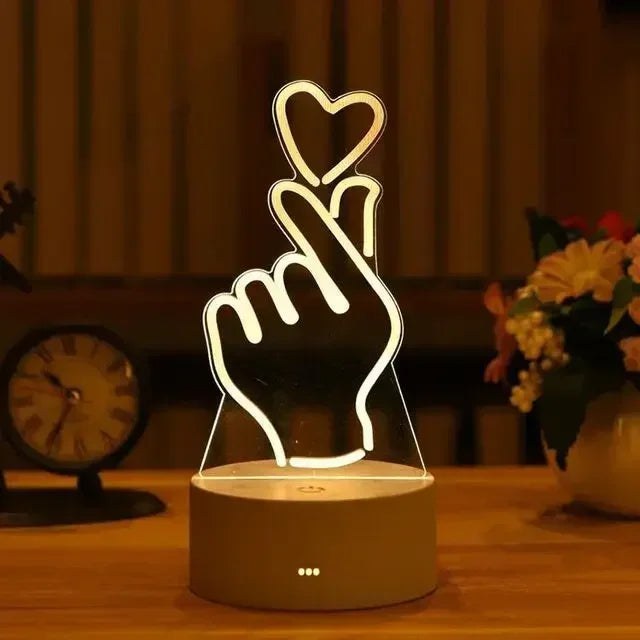 Romantic Love 3D Acrylic Led Lamp for Home Children's Night Light Wedding Decoration Birthday Party Valentine's Day Bedside Lamp