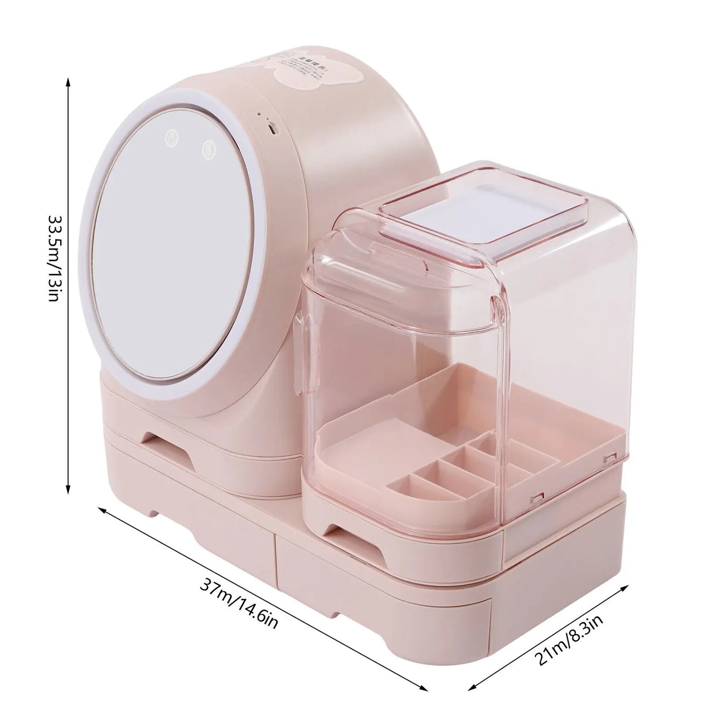 Pink LED Makeup Organizer with Mirror and Fan